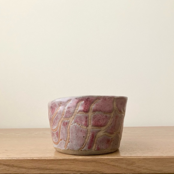 studio pottery rustic wabi sabi bowl rose pink handmade ceramic dish imperfect - Picture 4 of 10